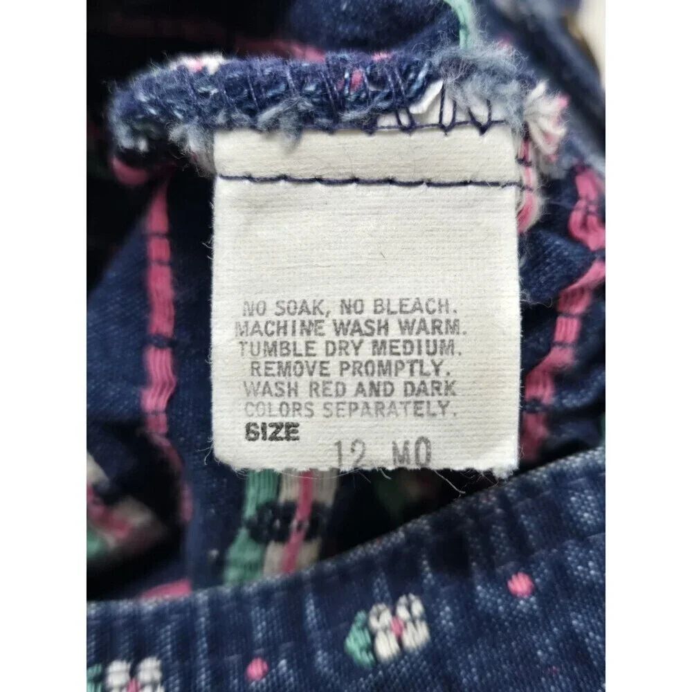 VINTAGE OSHKOSH B'GOSH COTTON DENIM BID OVERALLS 1980S DAISY FLORAL BABY 12 MONS